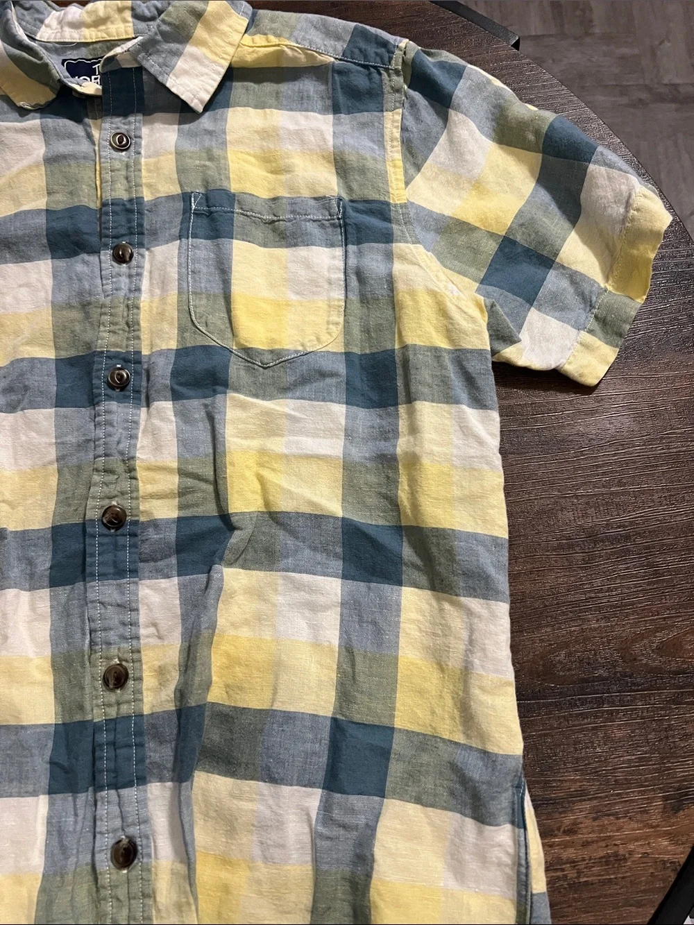 The North Face Yellow and Blue Plaid Short-Sleeve Button-Down Shirt